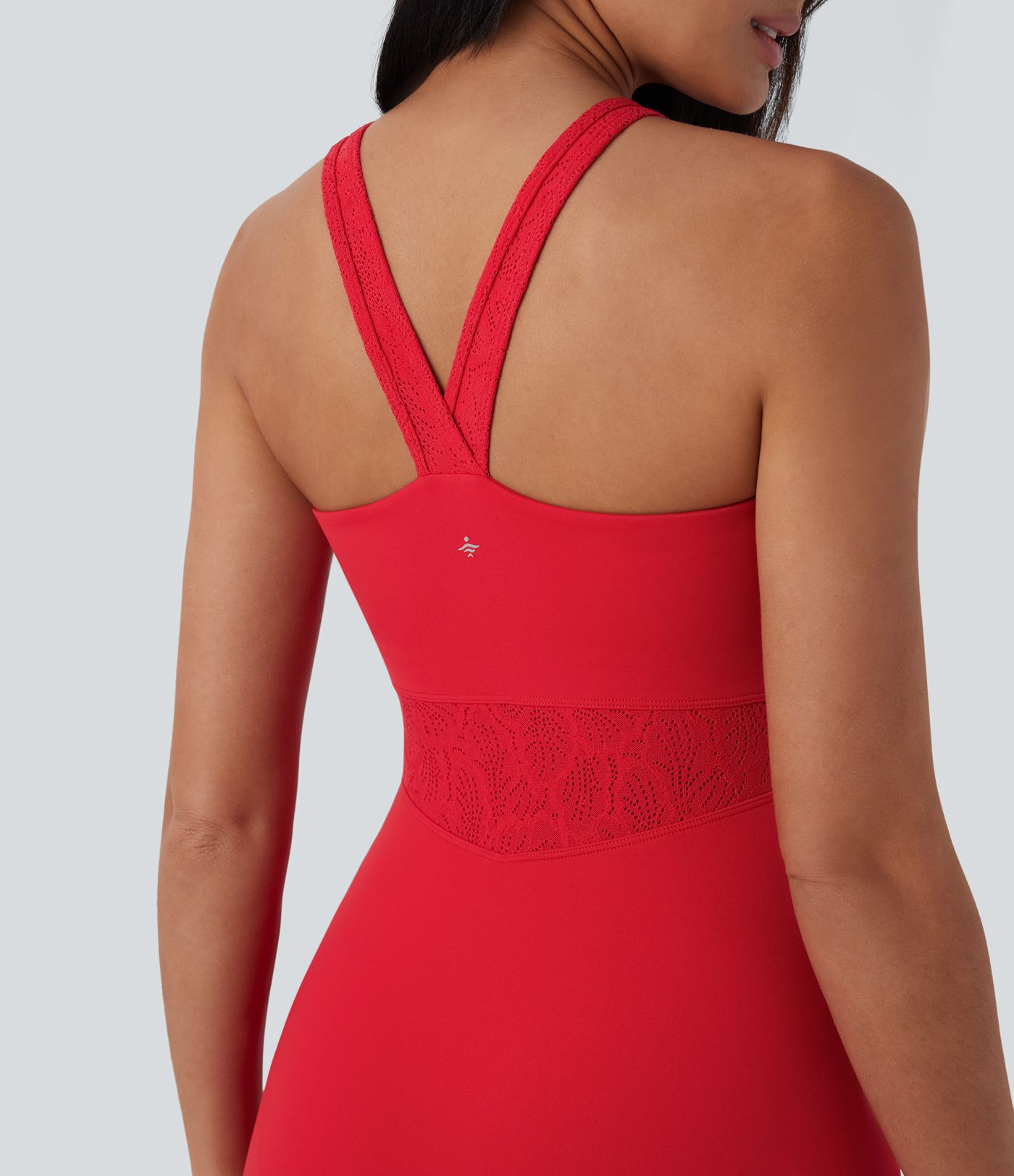 Minivestido de yoga de dos piezas  Softlyzero™ con encaje en contraste y espalda descubierta con bolsillo lateral