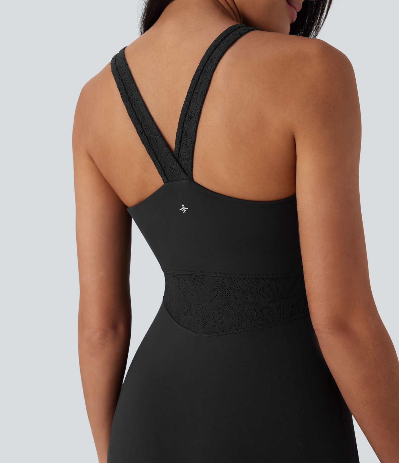 Vestido mini activo de yoga de dos piezas con encaje de contraste SoftlyZero™ con bolsillo