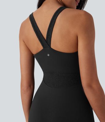 Vestido mini activo de yoga de dos piezas con encaje de contraste SoftlyZero™ con bolsillo