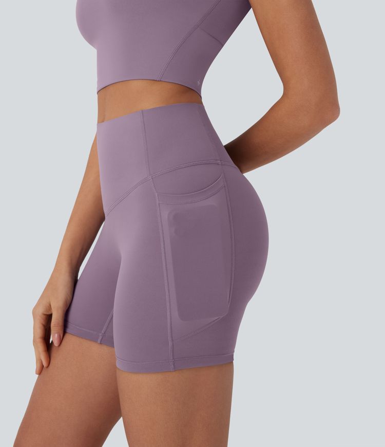 Shorts de yoga moldeadores Halara UltraSculpt™ Refrescante de secado rápido con tiro alto reductor de abdomen de 12,7cm y bolsillos - UPF 50+