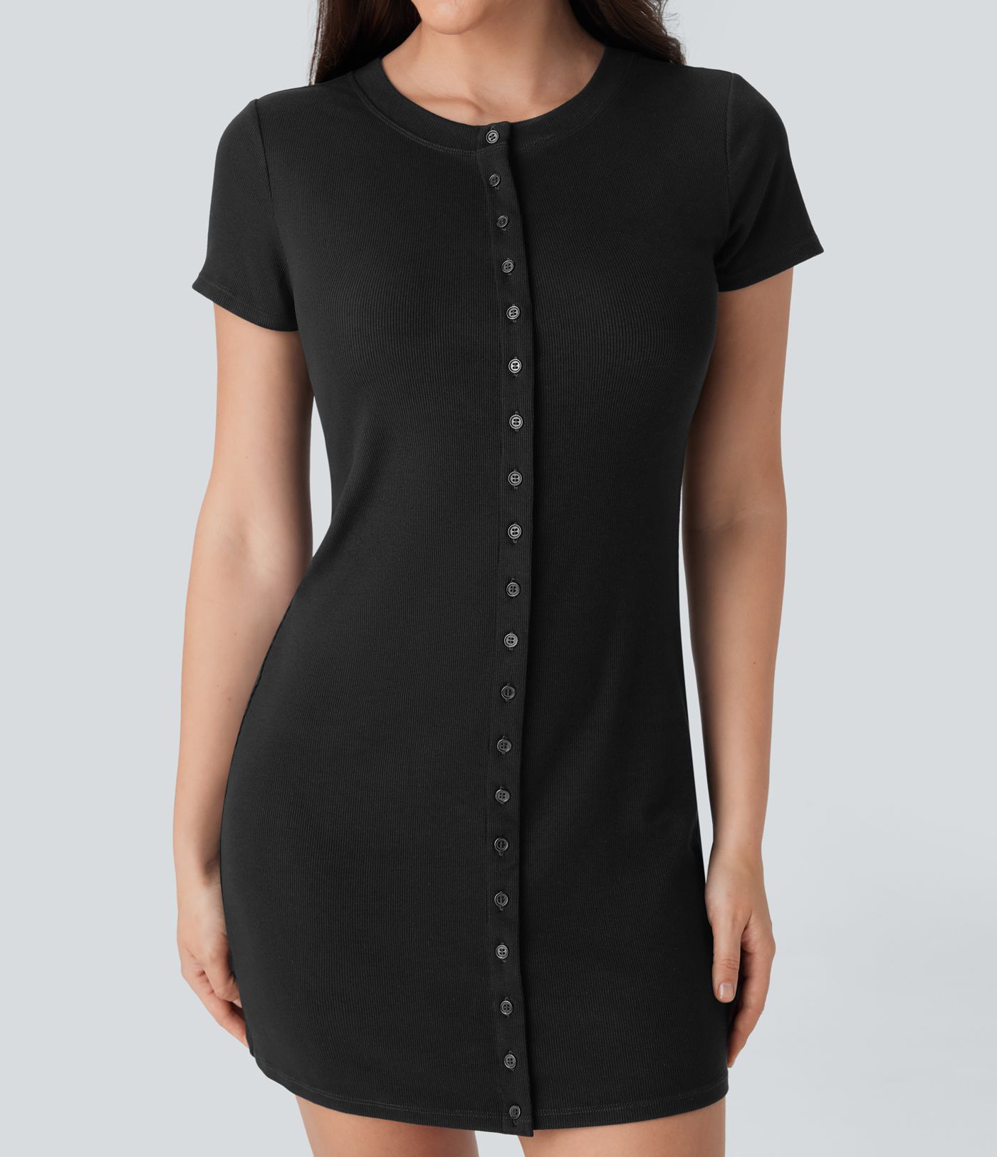 Ribbed Knit Round Neck Mini Casual Dress