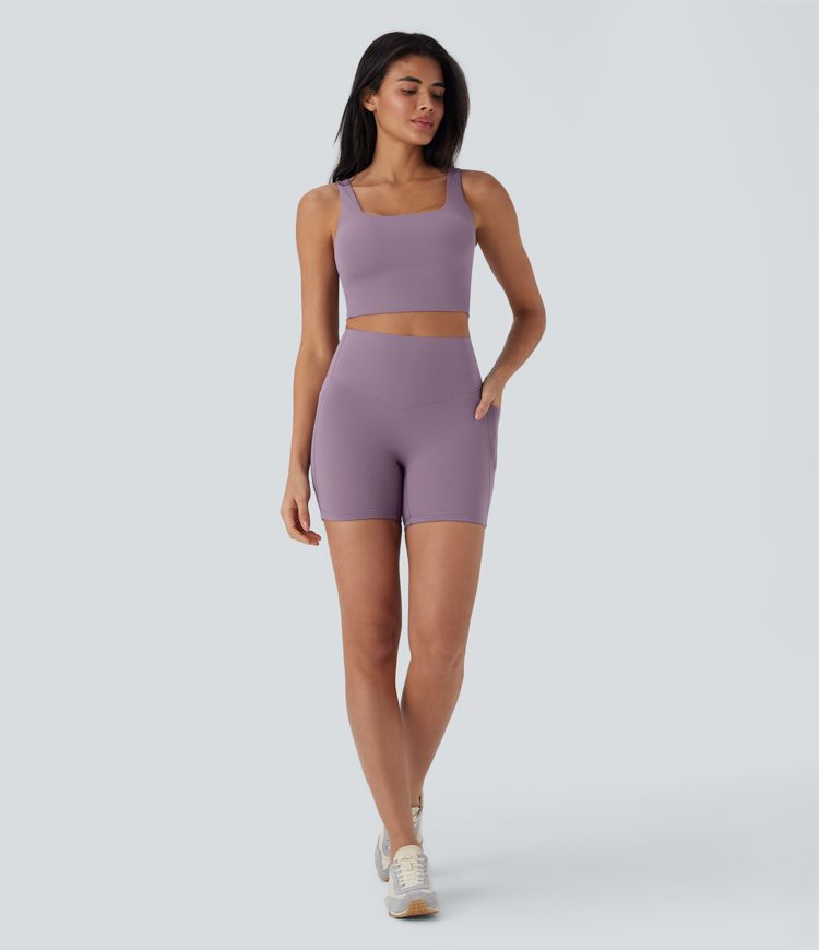 Shorts de yoga moldeadores Halara UltraSculpt™ Refrescante de secado rápido con tiro alto reductor de abdomen de 12,7cm y bolsillos - UPF 50+