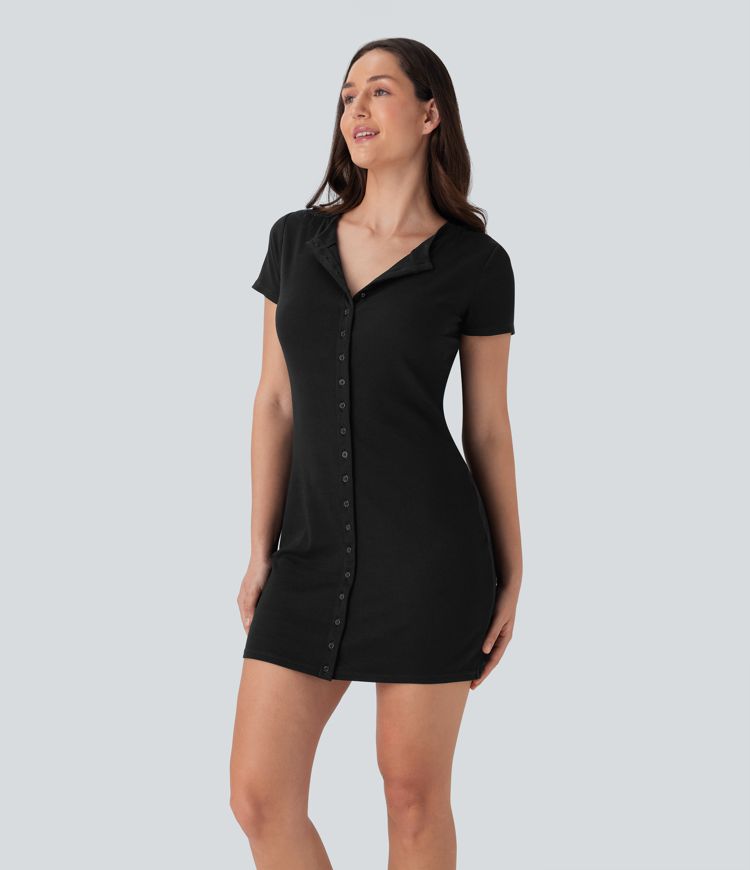 Ribbed Knit Round Neck Mini Casual Dress