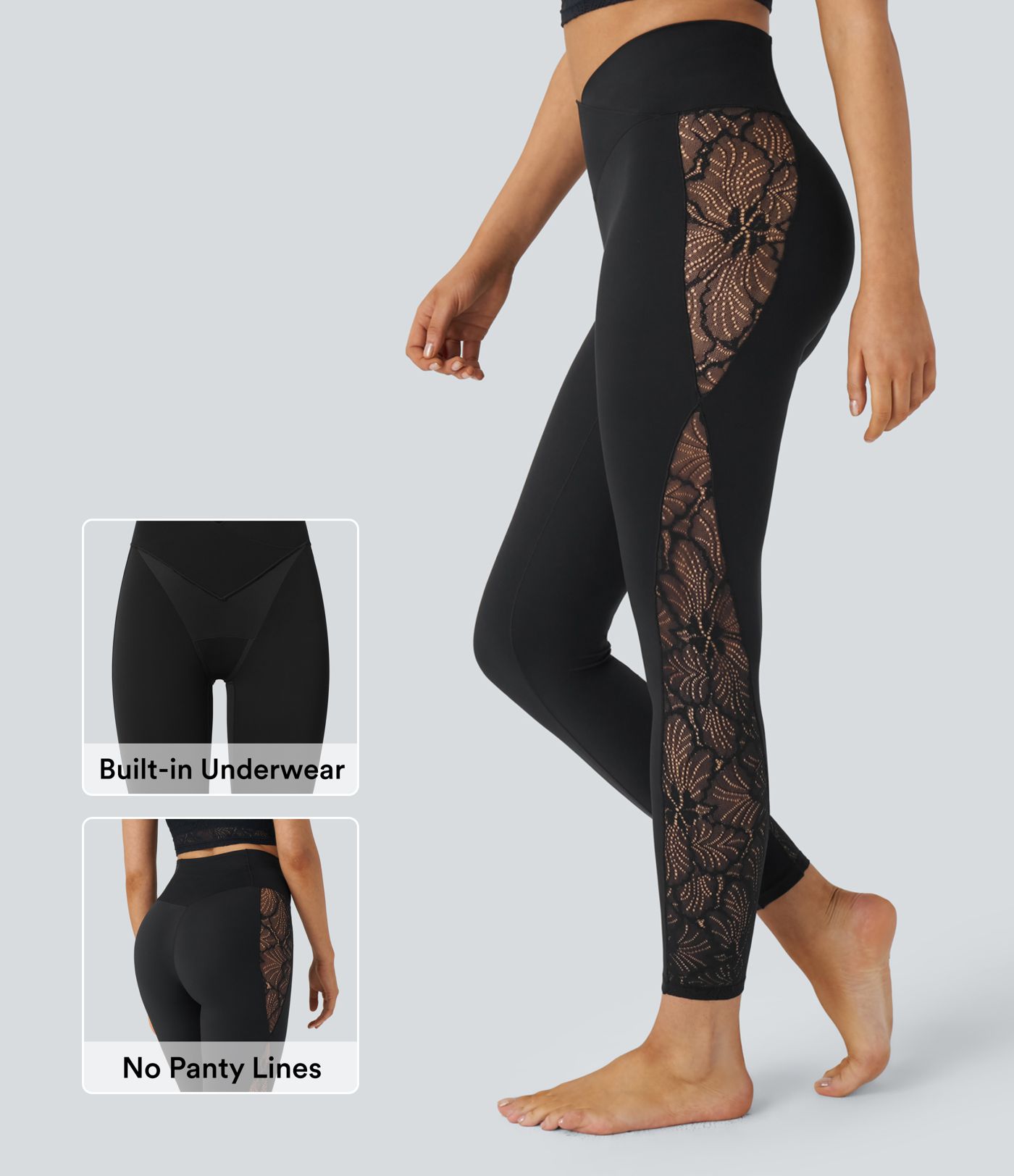 Leggings de yoga Softlyzero™ de tiro alto con encaje en contraste integrado y bolsillo - UPF50+