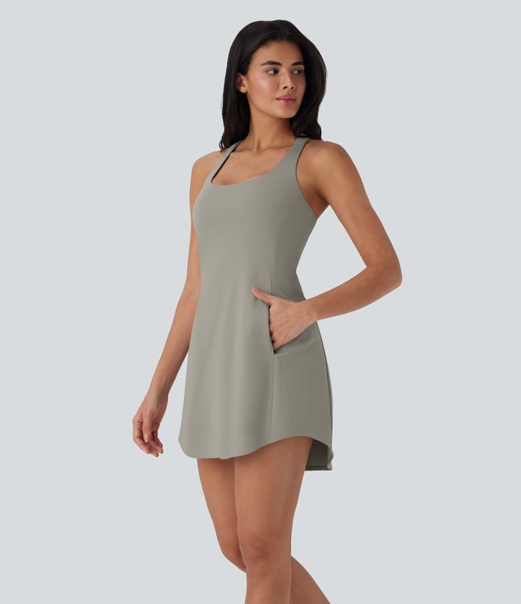 Softlyzero™ QuickDry Backless Crisscross 2-Piece Mini Tennis Active Dress with Multiple Pockets