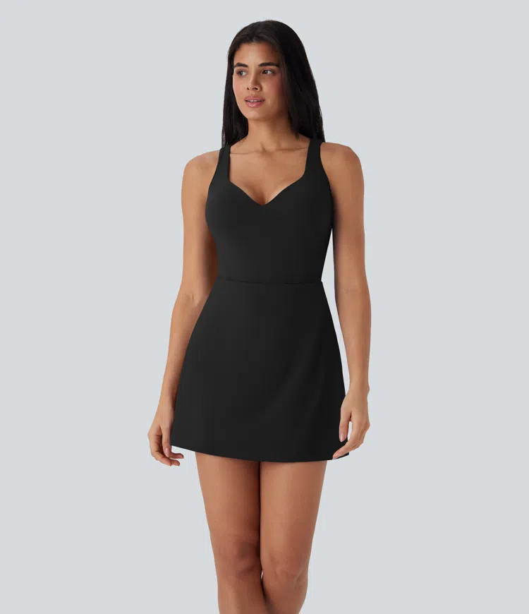 SoftlyZero™ Plush Push-Up Molded Cups 2-in-1 Yoga Active Dress with Pockets-Easy Peezy-D/DD/DDD/F Cups