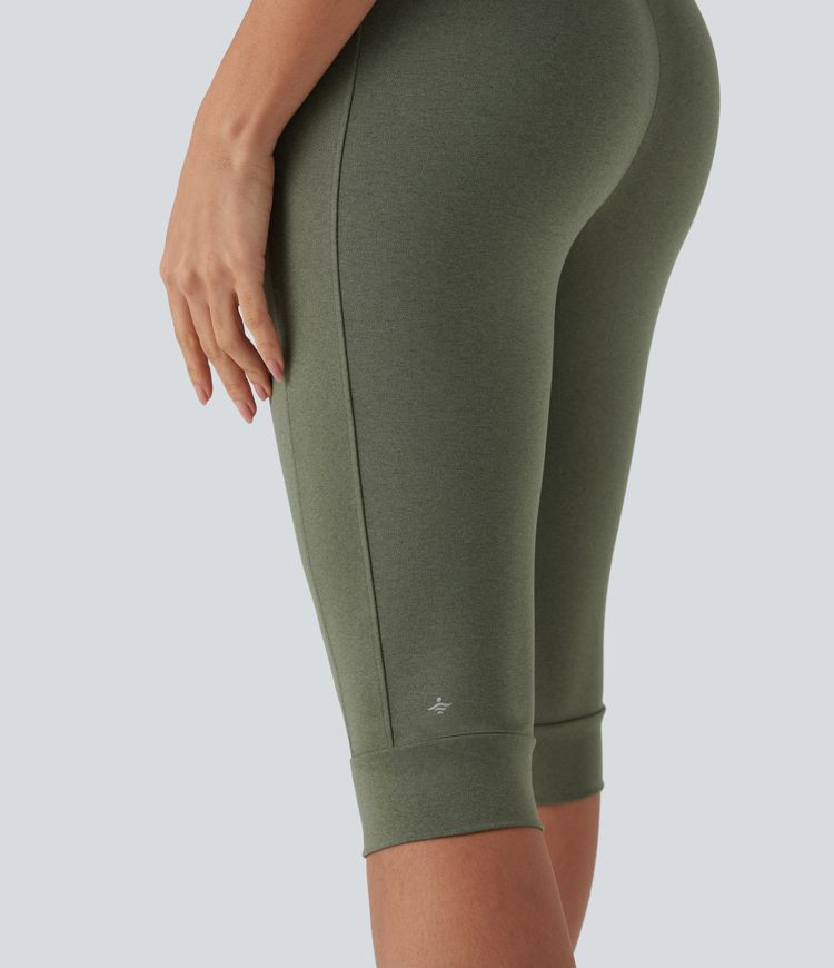 Hochsitzende Kordelzug-Caprihose mit Taschen, schnelltrocknend, für Yoga und Joggen