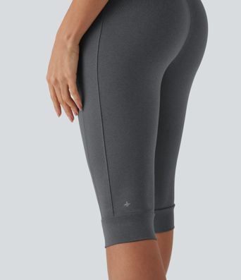 High Waisted Drawstring Pedal Pusher Quick Dry Yoga Joggers with Pockets