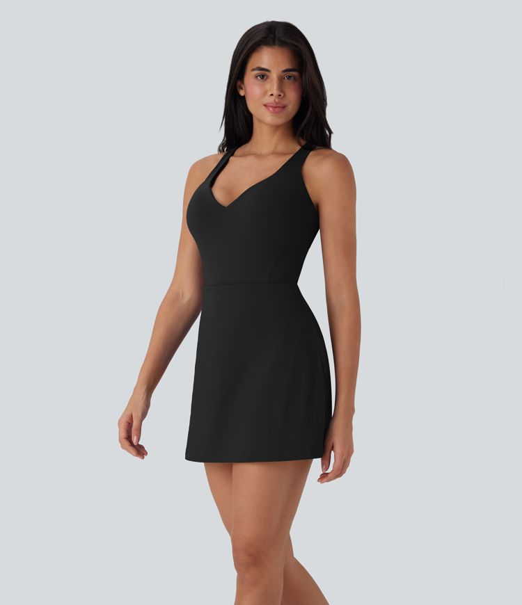 Softlyzero™ Plush Push-up Molded Cups Adjustable Strap Backless 2-in-1 Yoga Active Dress with Pockets-Easy Peezy-D/DD/DDD/F Cups