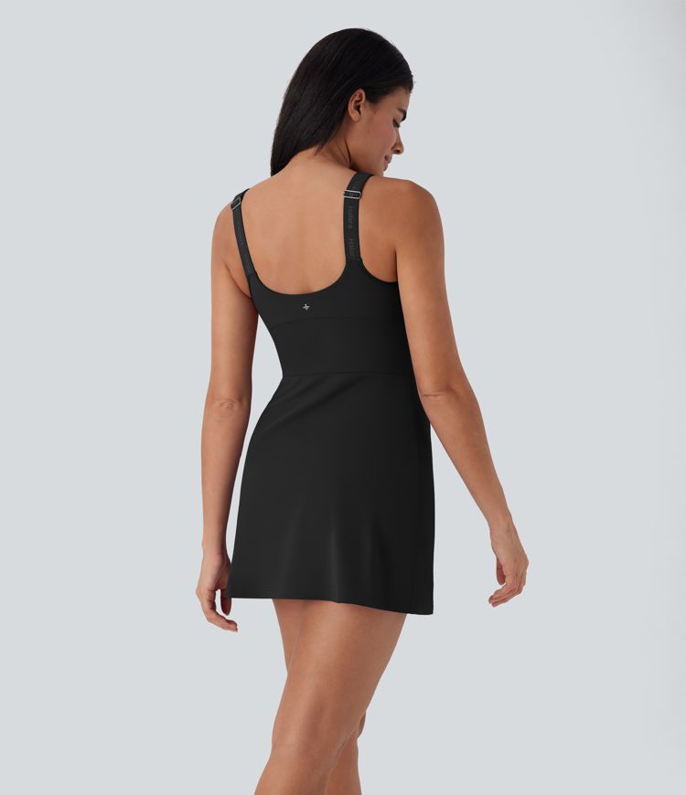 Softlyzero™ Plush Push-up Molded Cups Adjustable Strap Backless 2-in-1 Yoga Active Dress with Pockets-Easy Peezy-D/DD/DDD/F Cups