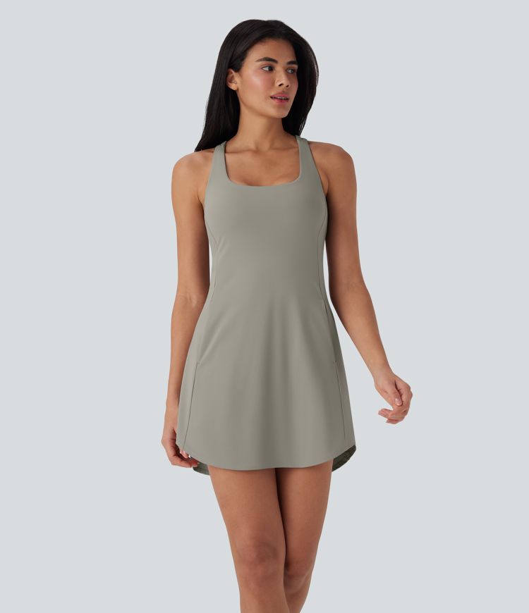 Softlyzero™ QuickDry Backless Crisscross 2-Piece Mini Tennis Active Dress with Multiple Pockets