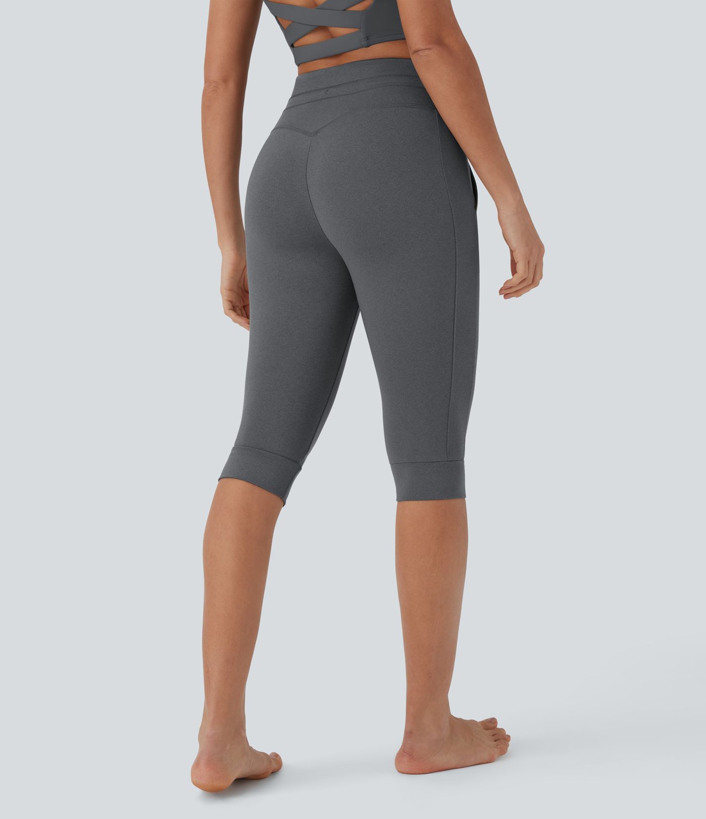 High Waisted Drawstring Pedal Pusher Quick Dry Yoga Joggers with Pockets