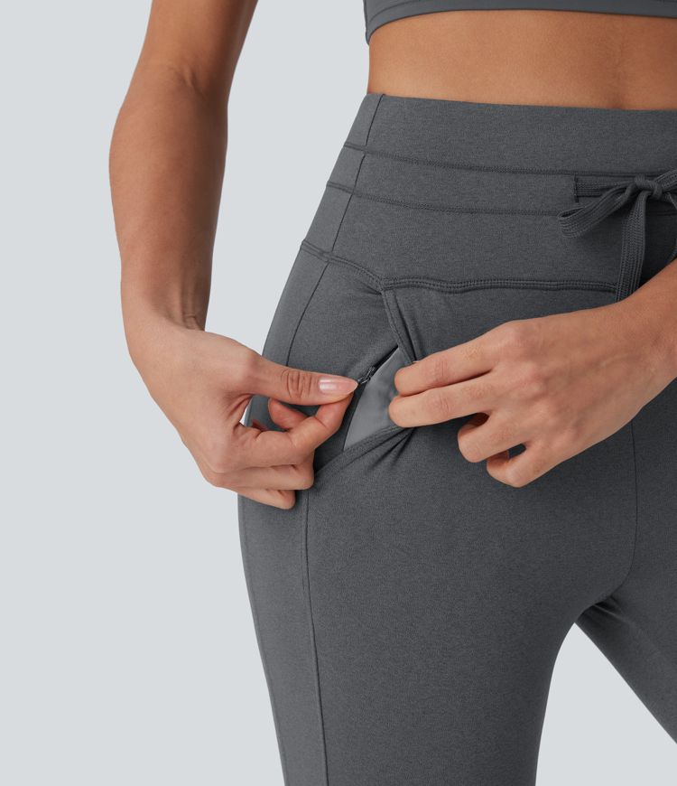 High Waisted Drawstring Pedal Pusher Quick Dry Yoga Joggers with Pockets