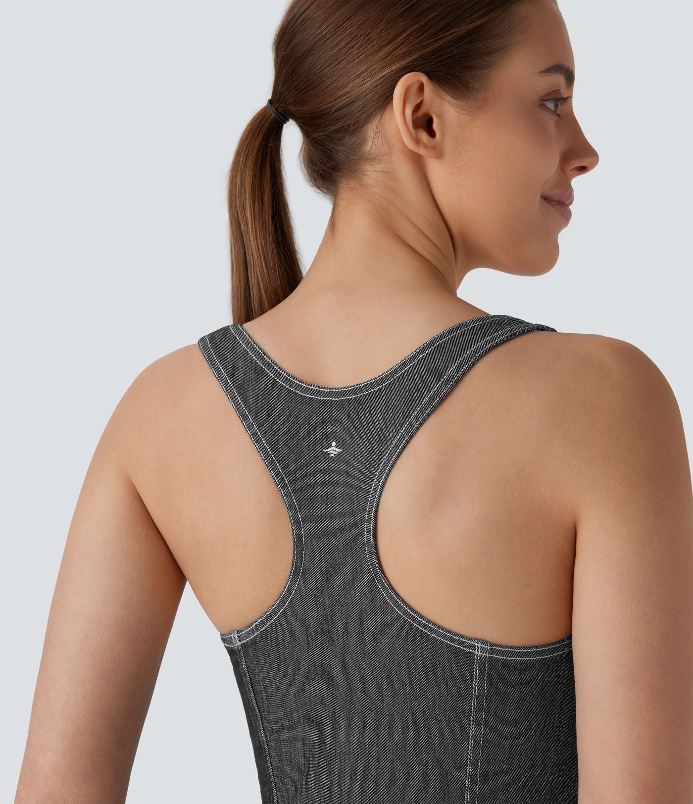 Halara Flex™ Square Neck Racerback Cool Touch Washed Denim Tennis Bodysuit