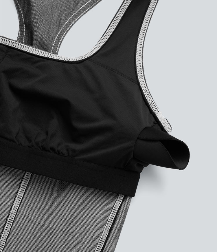 Halara Flex™ Square Neck Racerback Cool Touch Washed Denim Tennis Bodysuit