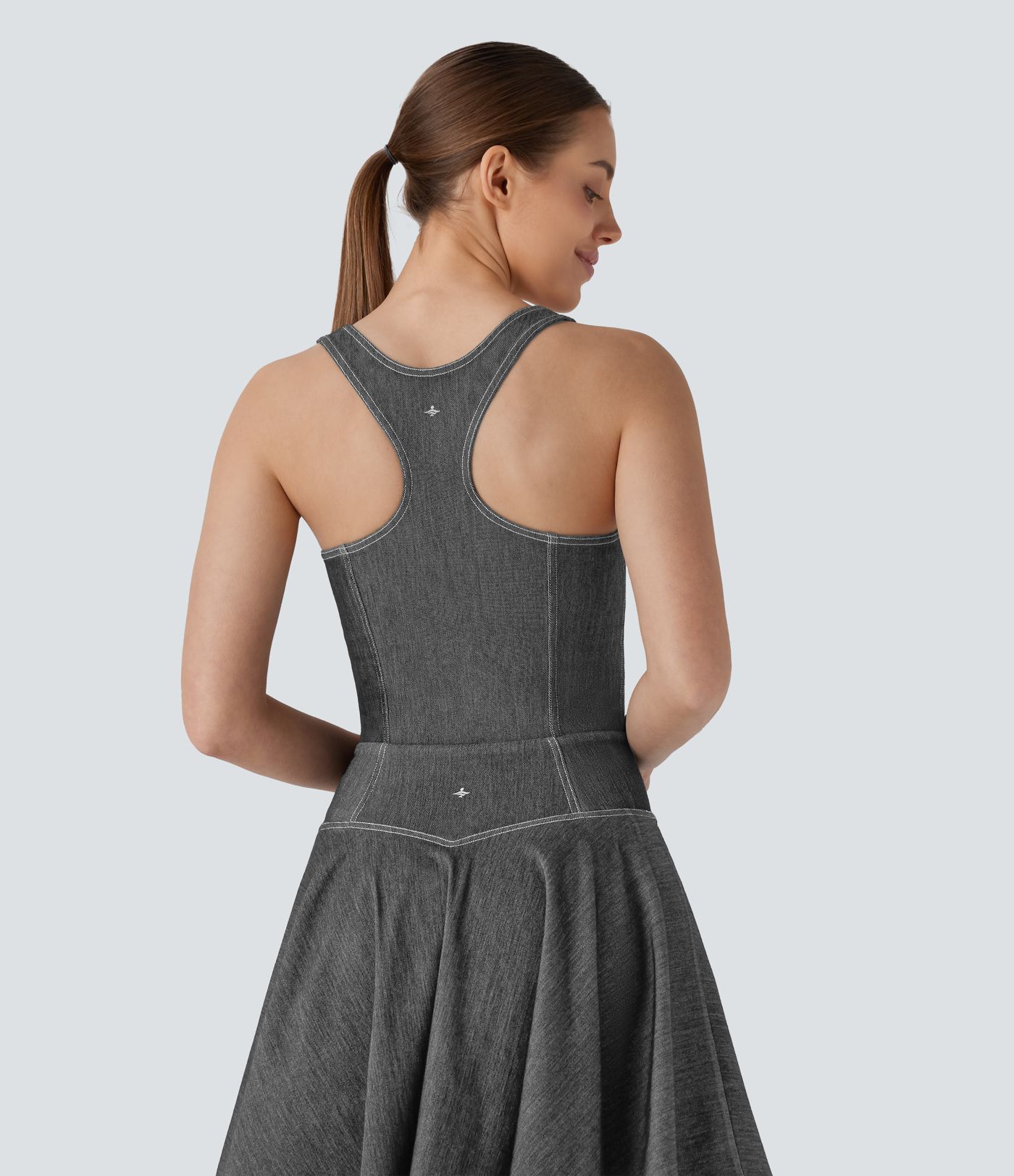 Halara Flex™ Square Neck Racerback Cool Touch Washed Denim Tennis Bodysuit