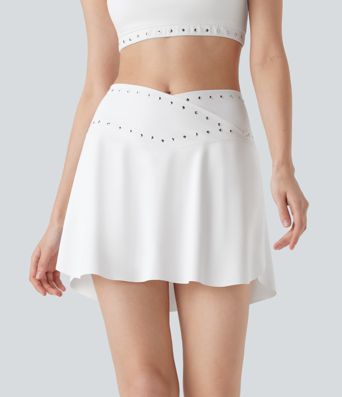 SoftlyZero™ QuickDry High Waisted Studded Crossover 2-in-1 Mini Pickleball Skirt with Pockets