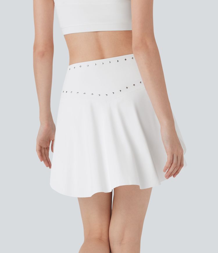 Jupe mini padel/pickleball 2-en-1 Softlyzero™ séchage rapide taille haute croisée cloutée avec poches latérales