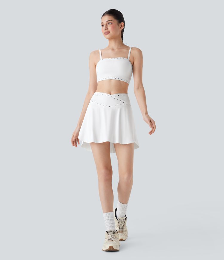 Jupe mini padel/pickleball 2-en-1 Softlyzero™ séchage rapide taille haute croisée cloutée avec poches latérales