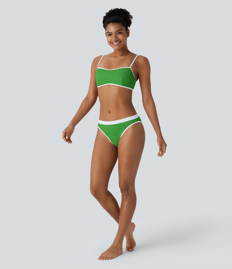 Bas de maillot de bain bikini taille basse froissé color block