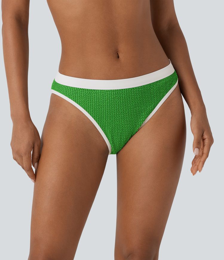 Bas de maillot de bain bikini taille basse froissé color block
