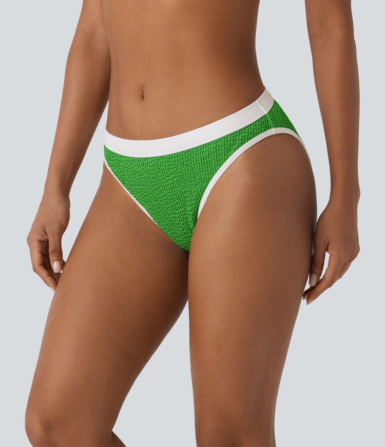 Bas de maillot de bain bikini taille basse froissé color block