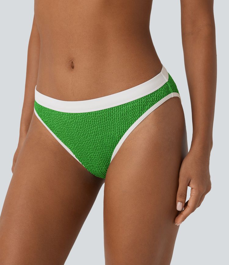 Bas de maillot de bain bikini taille basse froissé color block