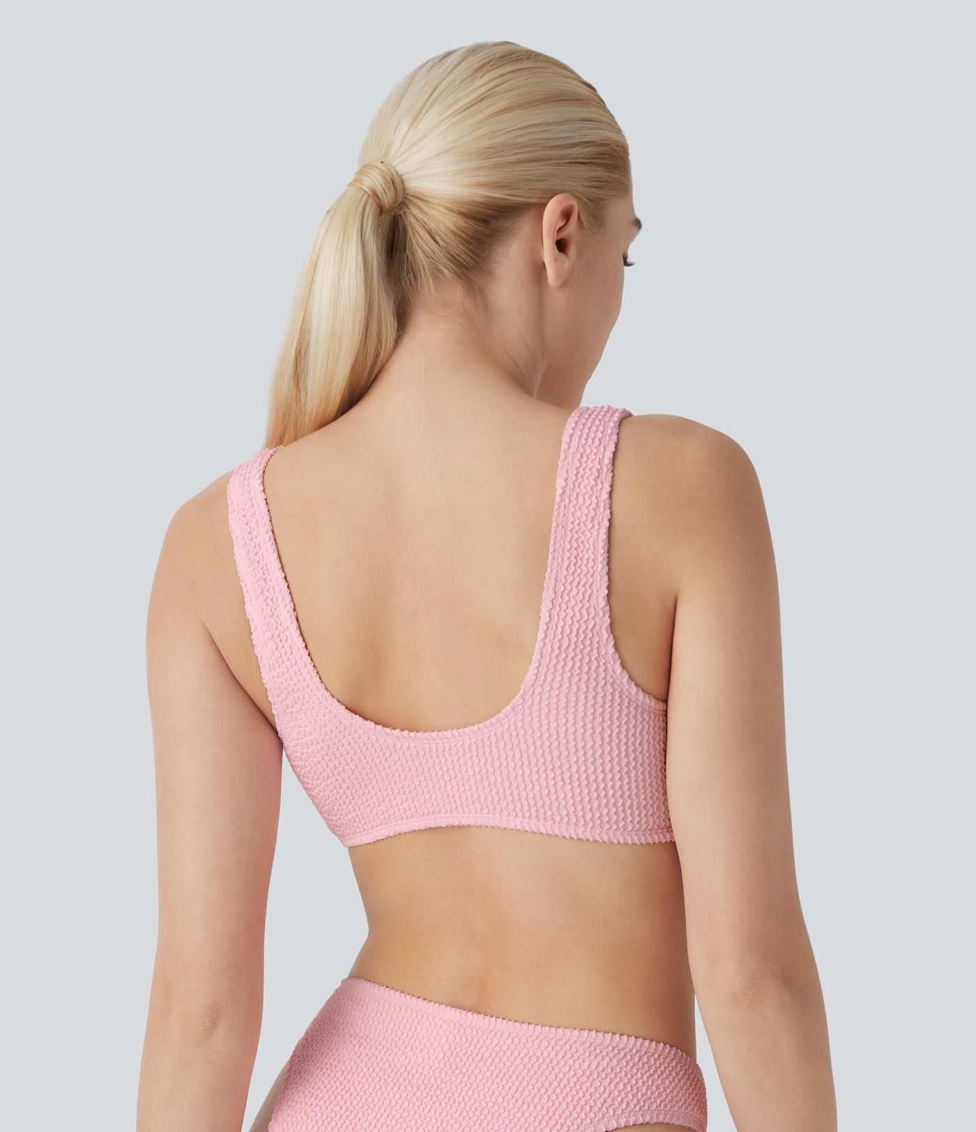 U Neck Backless Heart Crinkle Bikini Top Swimsuit