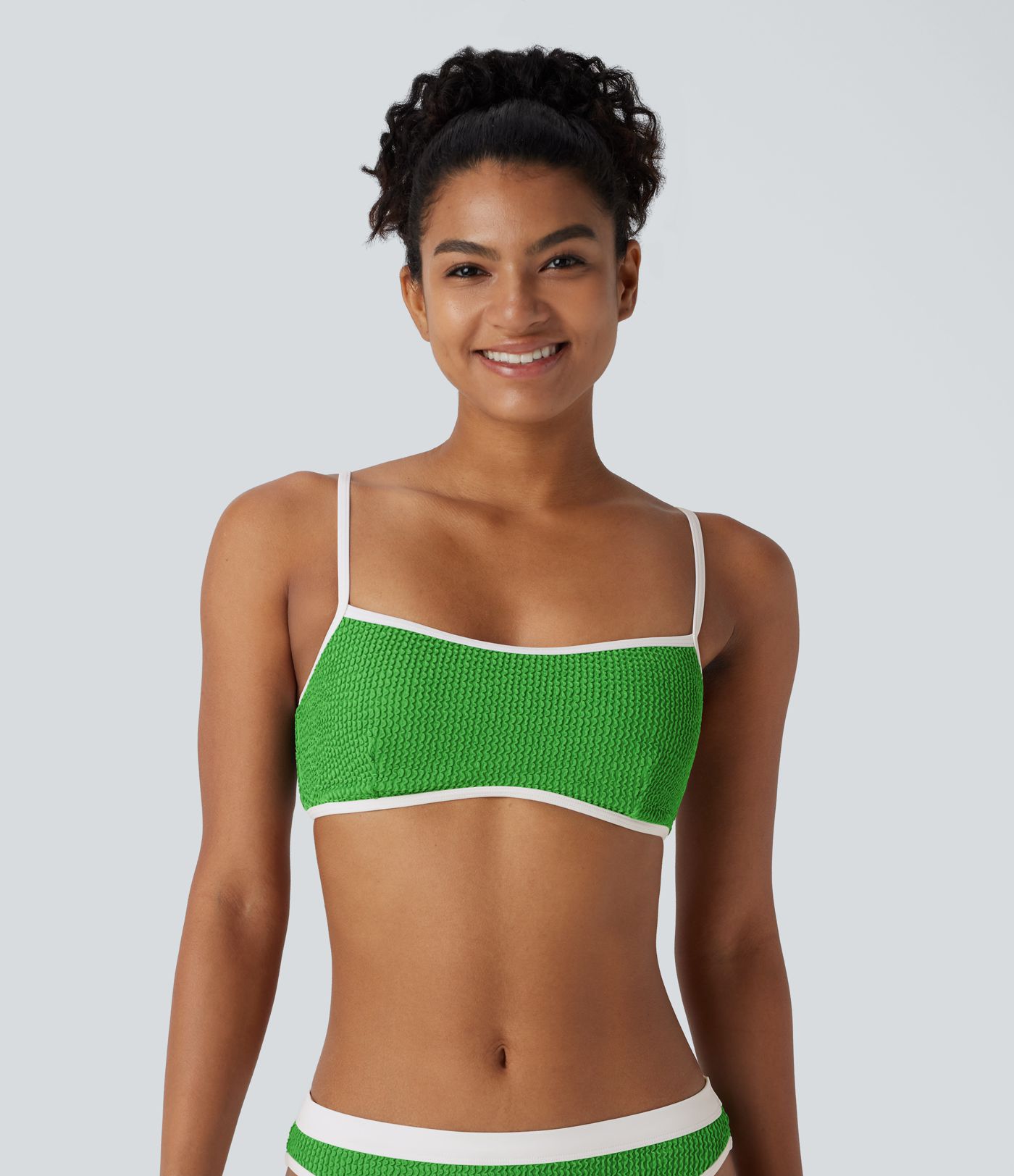 Color Block Crinkle Bikini Top Swimsuit