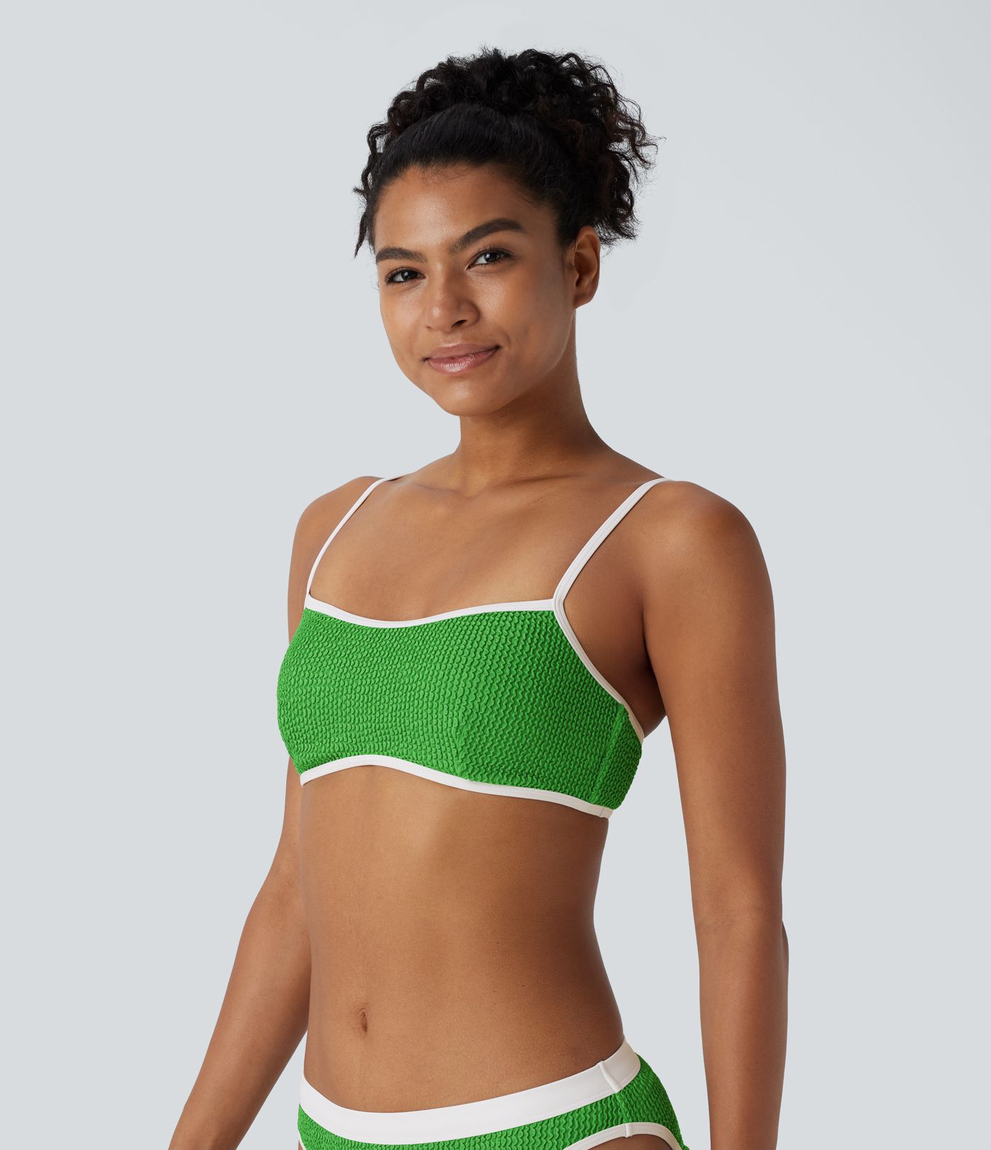 Color Block Crinkle Bikini Top Swimsuit