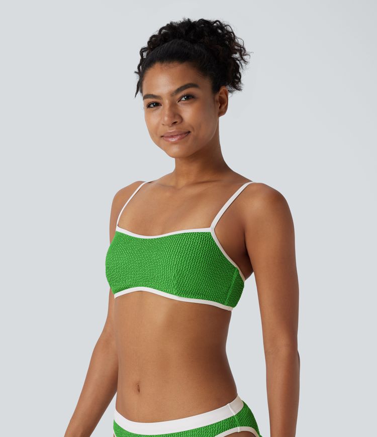 Color Block Crinkle Bikini Top Swimsuit