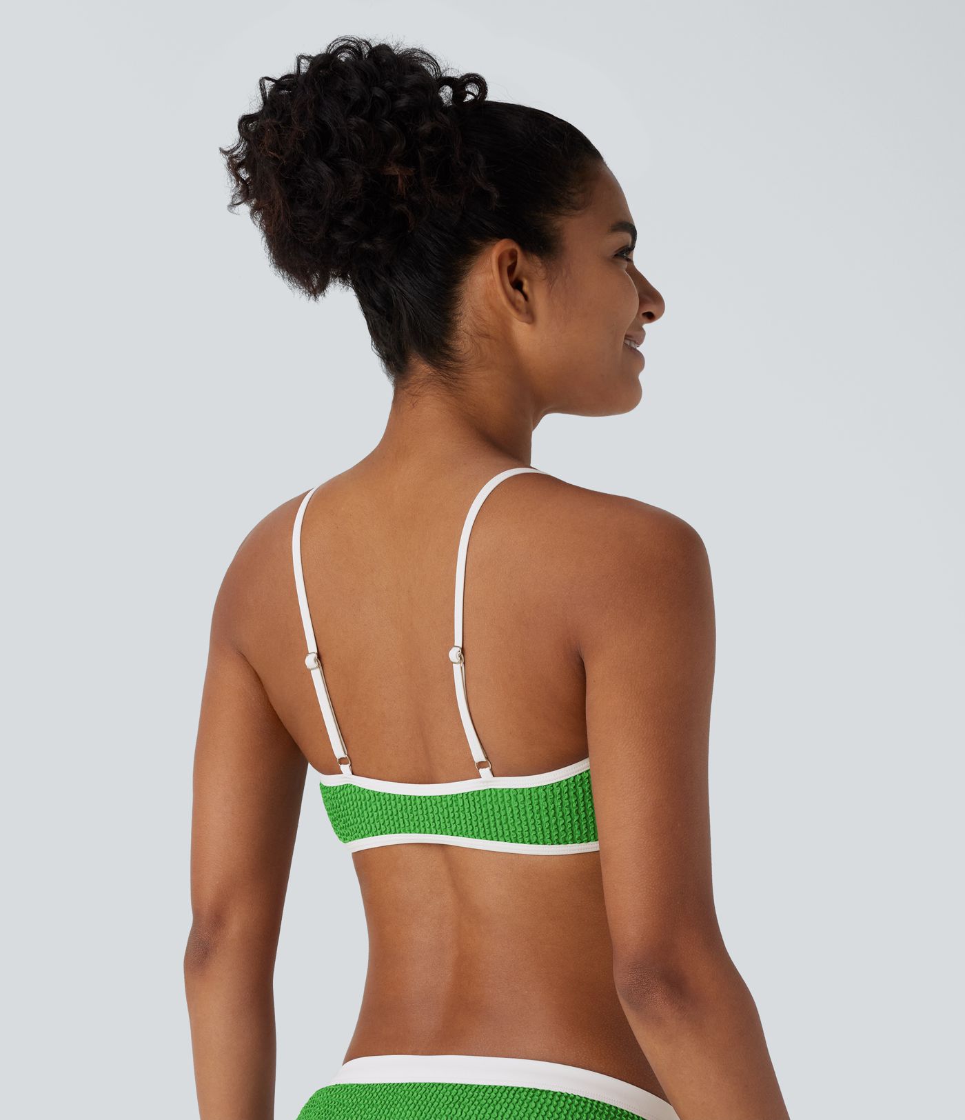 Color Block Crinkle Bikini Top Swimsuit