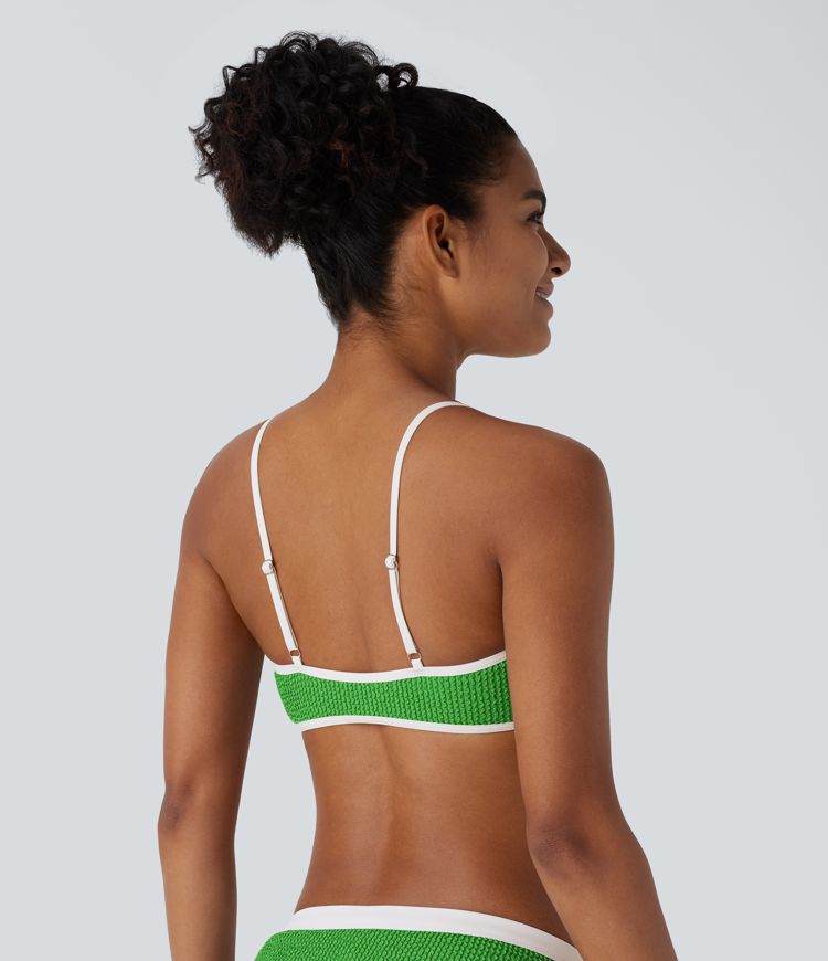 Color Block Crinkle Bikini Top Swimsuit