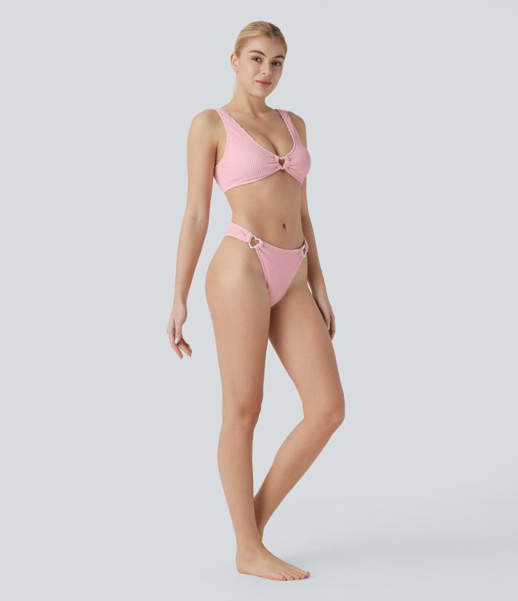 Traje baño bikini pierna alta diseño corazón arrugado