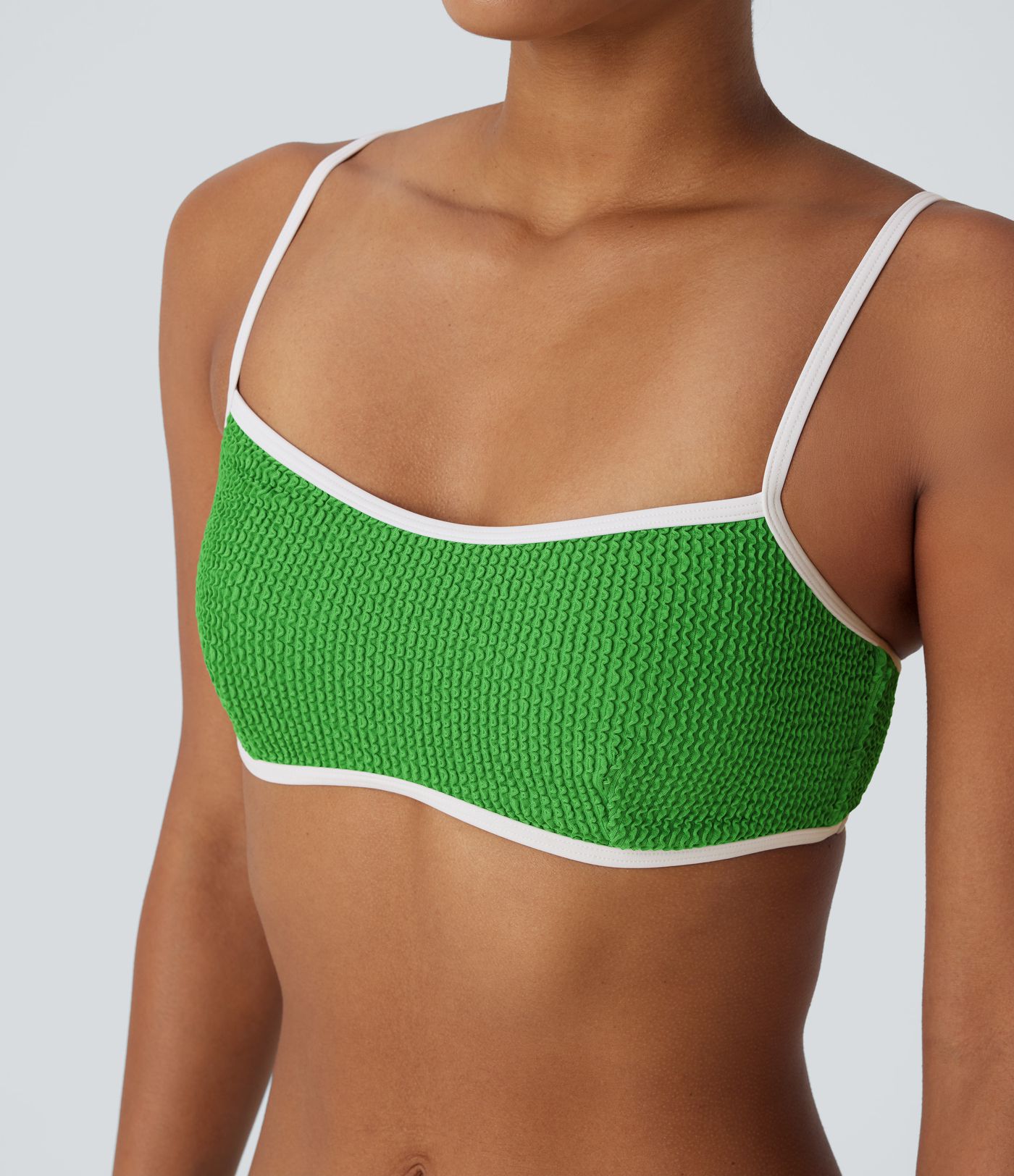 Color Block Crinkle Bikini Top Swimsuit