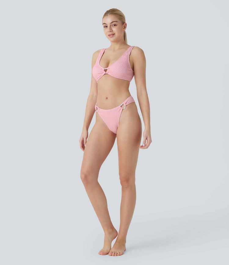 U Neck Backless Heart Crinkle Bikini Top Swimsuit