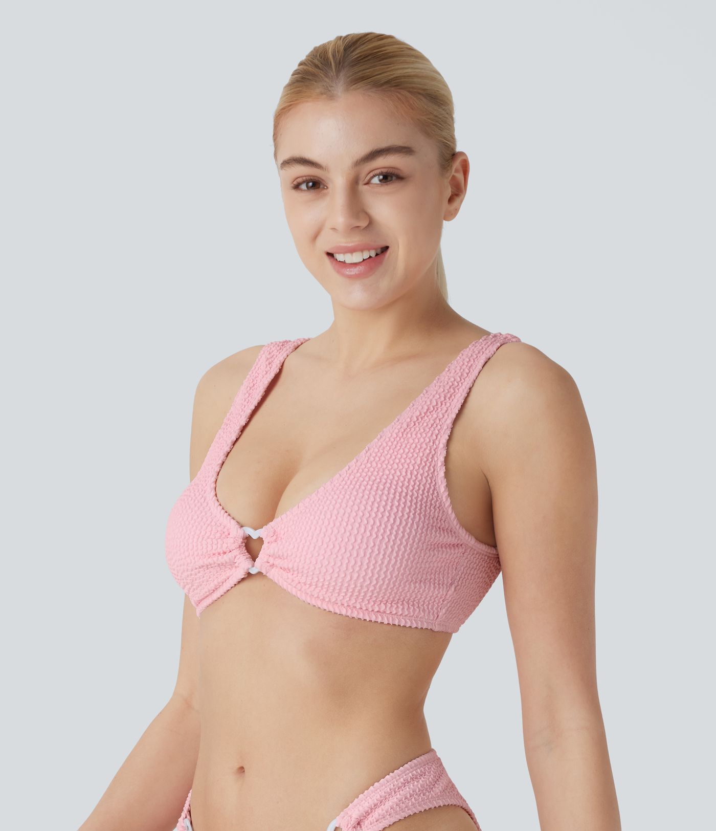 U Neck Backless Heart Crinkle Bikini Top Swimsuit