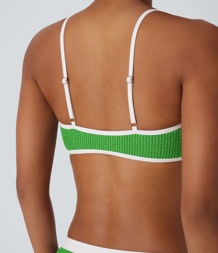 Color Block Crinkle Bikini Top Swimsuit