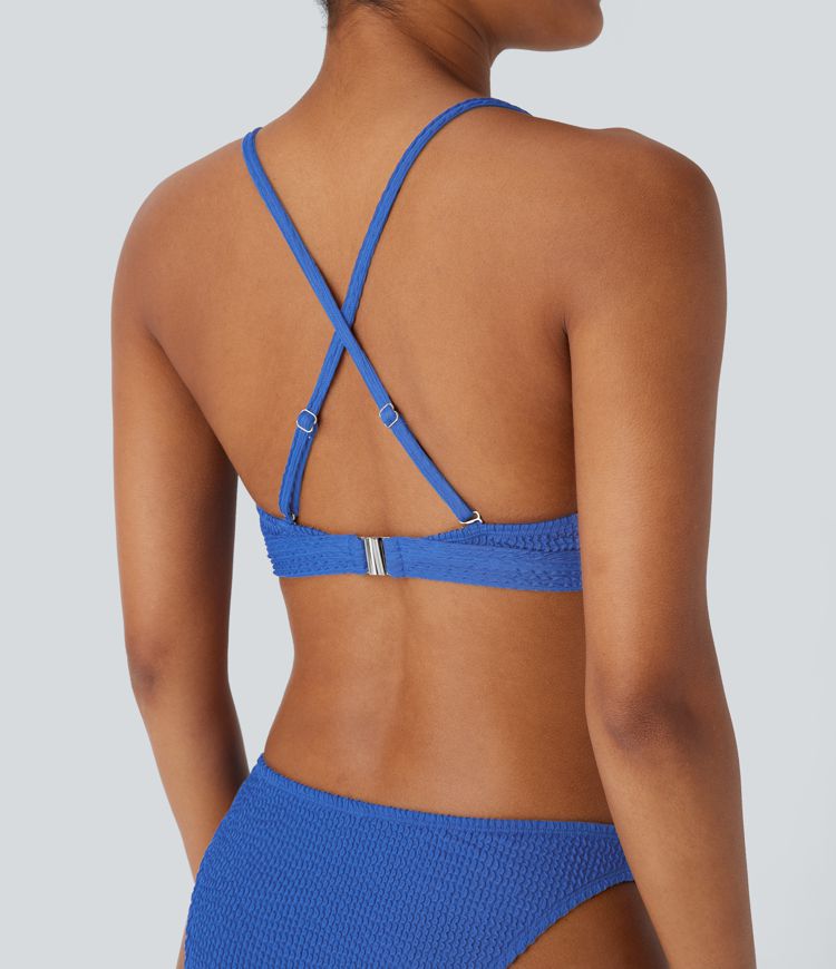 Haut de maillot de bain bikini dos nu à bretelles croisées réglables