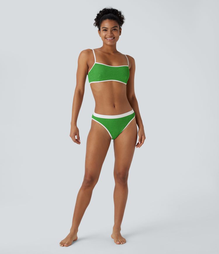 Color Block Crinkle Bikini Top Swimsuit