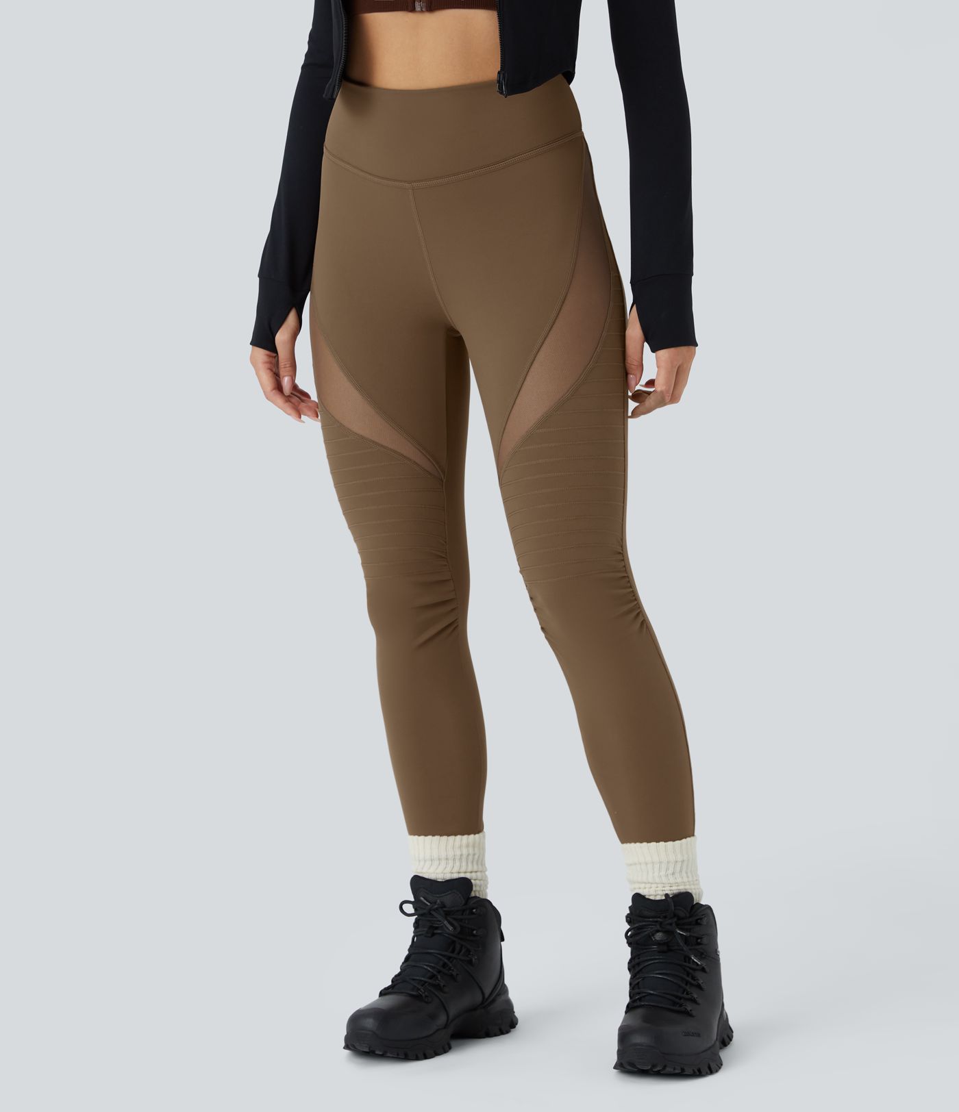 DayStretch High Waisted Contrast Mesh Top-stitching 7/8 Casual Moto Leggings