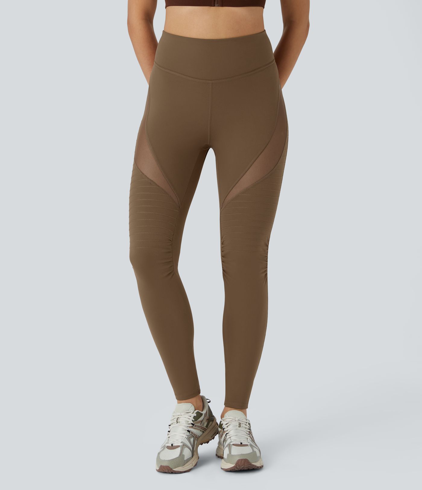 DayStretch High Waisted Contrast Mesh Top-stitching 7/8 Casual Moto Leggings