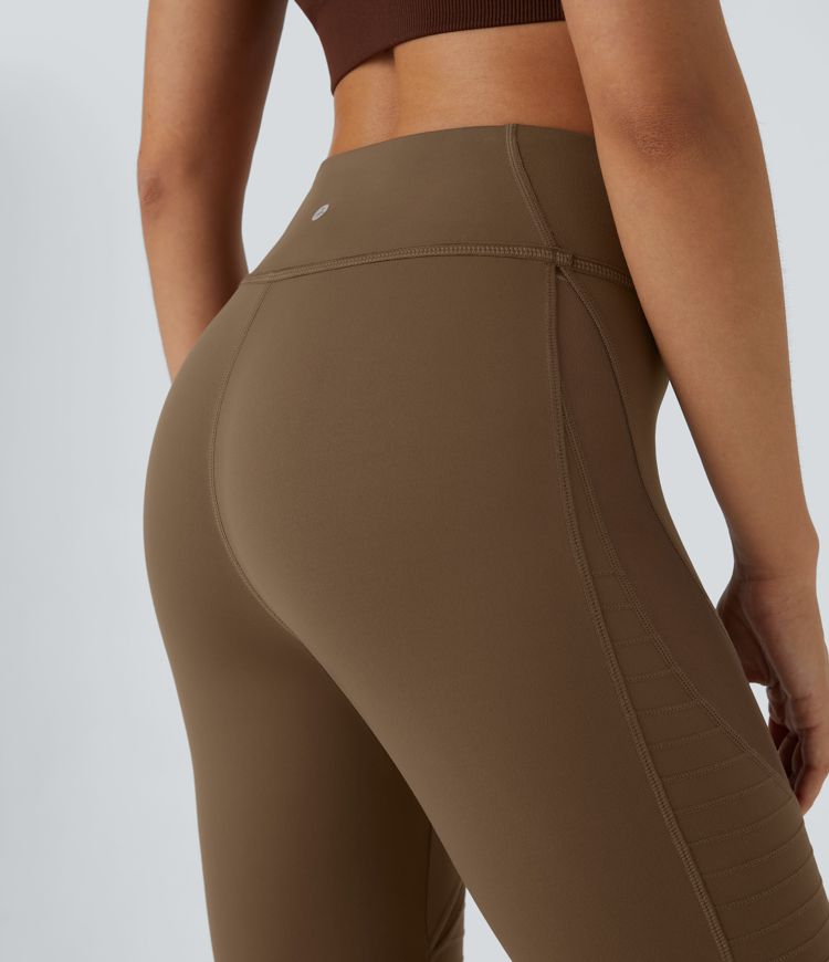 High Waisted Contrast Mesh Top-stitching 7/8 Casual Moto Leggings