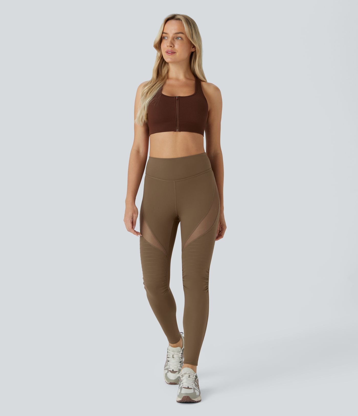 DayStretch High Waisted Contrast Mesh Top-stitching 7/8 Casual Moto Leggings