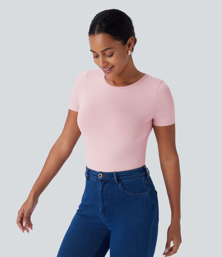 Round Neck Short Sleeve Casual Bodysuit