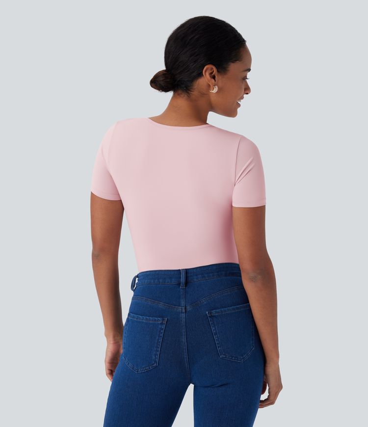 Round Neck Short Sleeve Casual Bodysuit