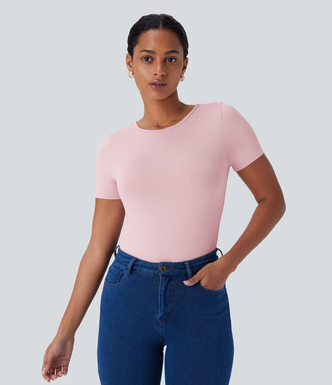 Round Neck Short Sleeve Casual Bodysuit