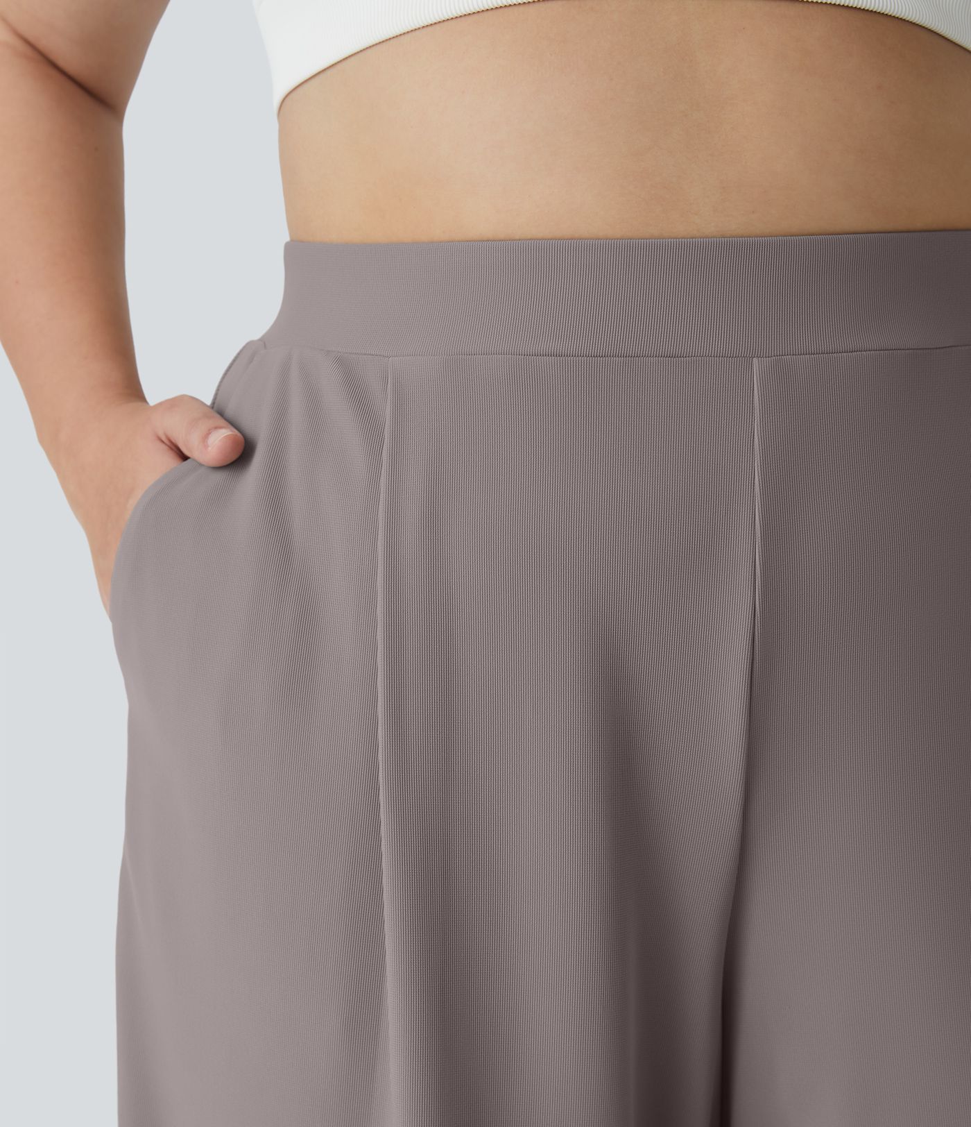 Pantalón Halara Flex™ oficina tiro alto control abdomen adelgazan tiro bolsillo lateral pierna ancha microgofre talla grande