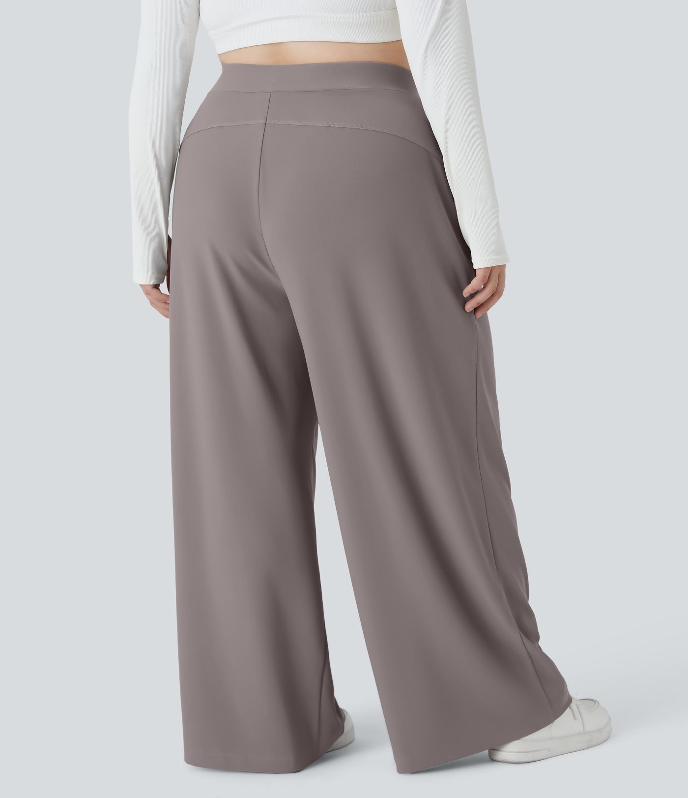 Pantalón Halara Flex™ oficina tiro alto control abdomen adelgazan tiro bolsillo lateral pierna ancha microgofre talla grande