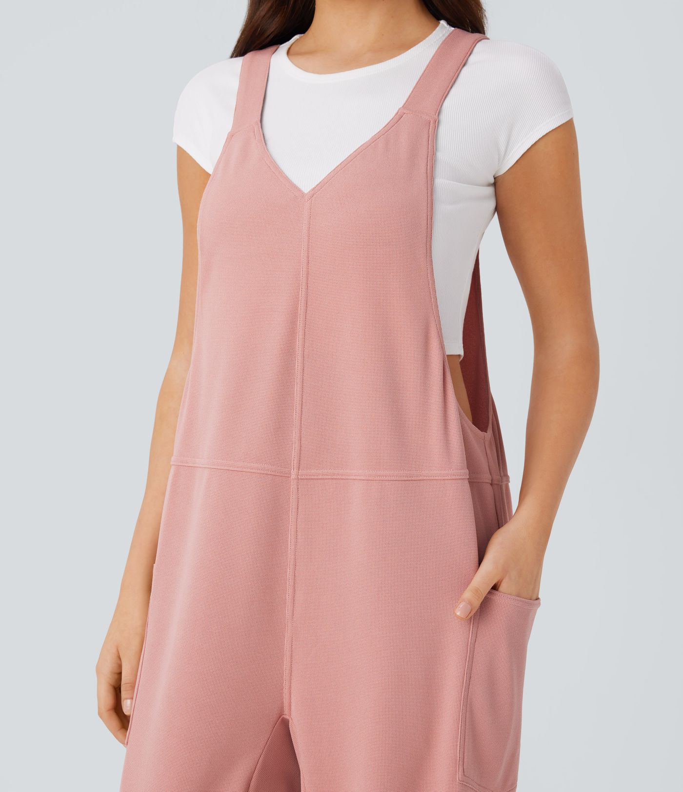 V Neck Side Pocket Waffle Casual Dungarees